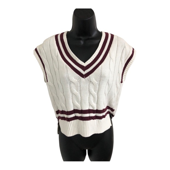 Jessica Simpson white & dark red cable knit v-neck sweater vest size XS new - Picture 5 of 10